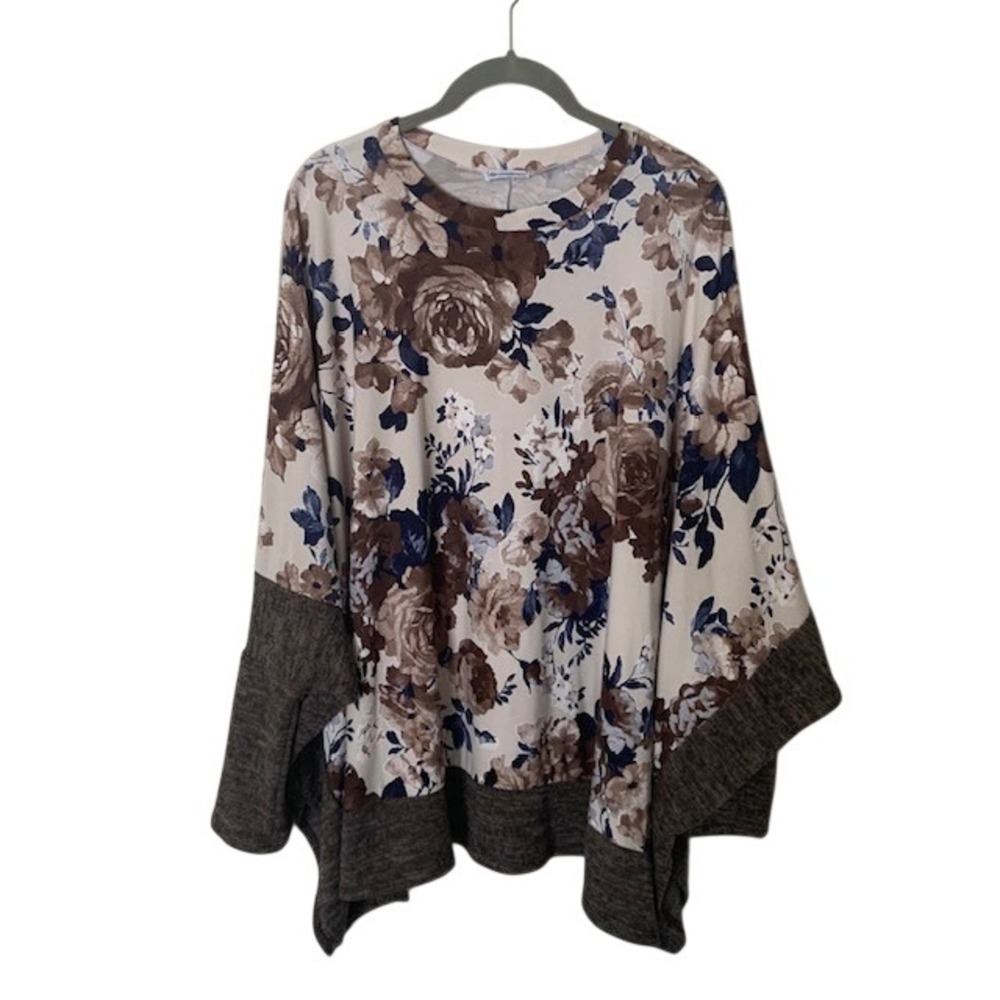 Egy California Floral Oversized Tunic Top Size L Boho Peasant Statement Sleeve